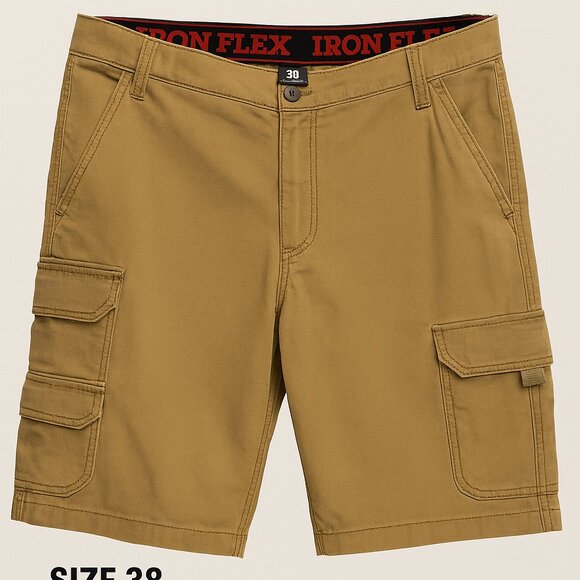 Iron Flex Ripstop Cargo Shorts Khaki Size 38 Utility Outdoor Workwear - Picture 1 of 6